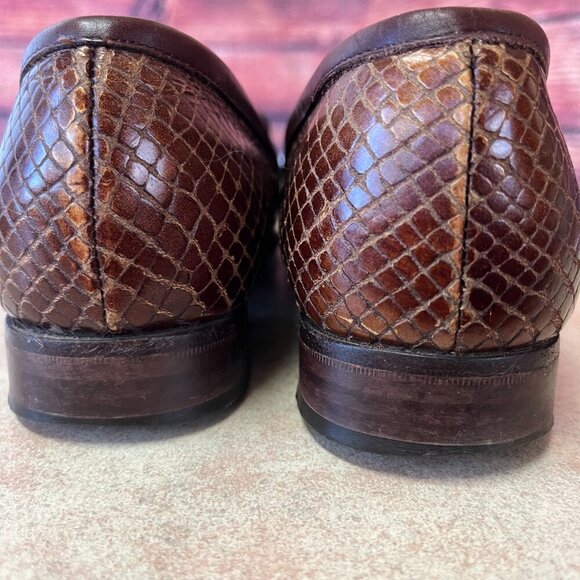 Escada Dark Brown & Bronze/Gold Faux Snake Print Loafers Moccasins Flats - Picture 9 of 16